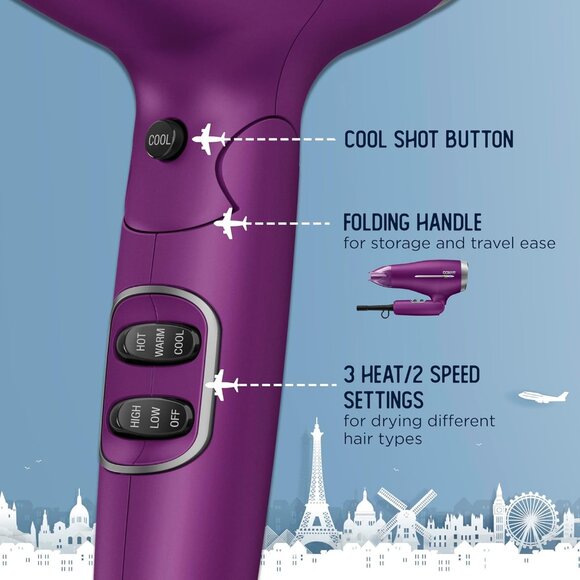 Conair Hair Dryer, Worldwide Travel Hair Dryer with Smart Voltage Technology - Picture 5 of 6